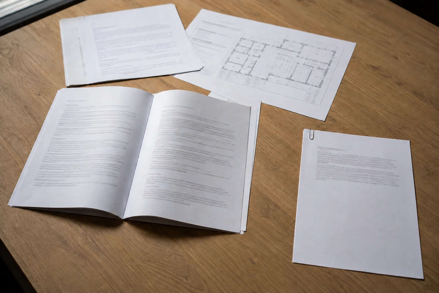 Gewerbemietvertrag mit Nachträgen und Anlagen auf einem Schreibtisch – Prüfung auf Schriftformmängel