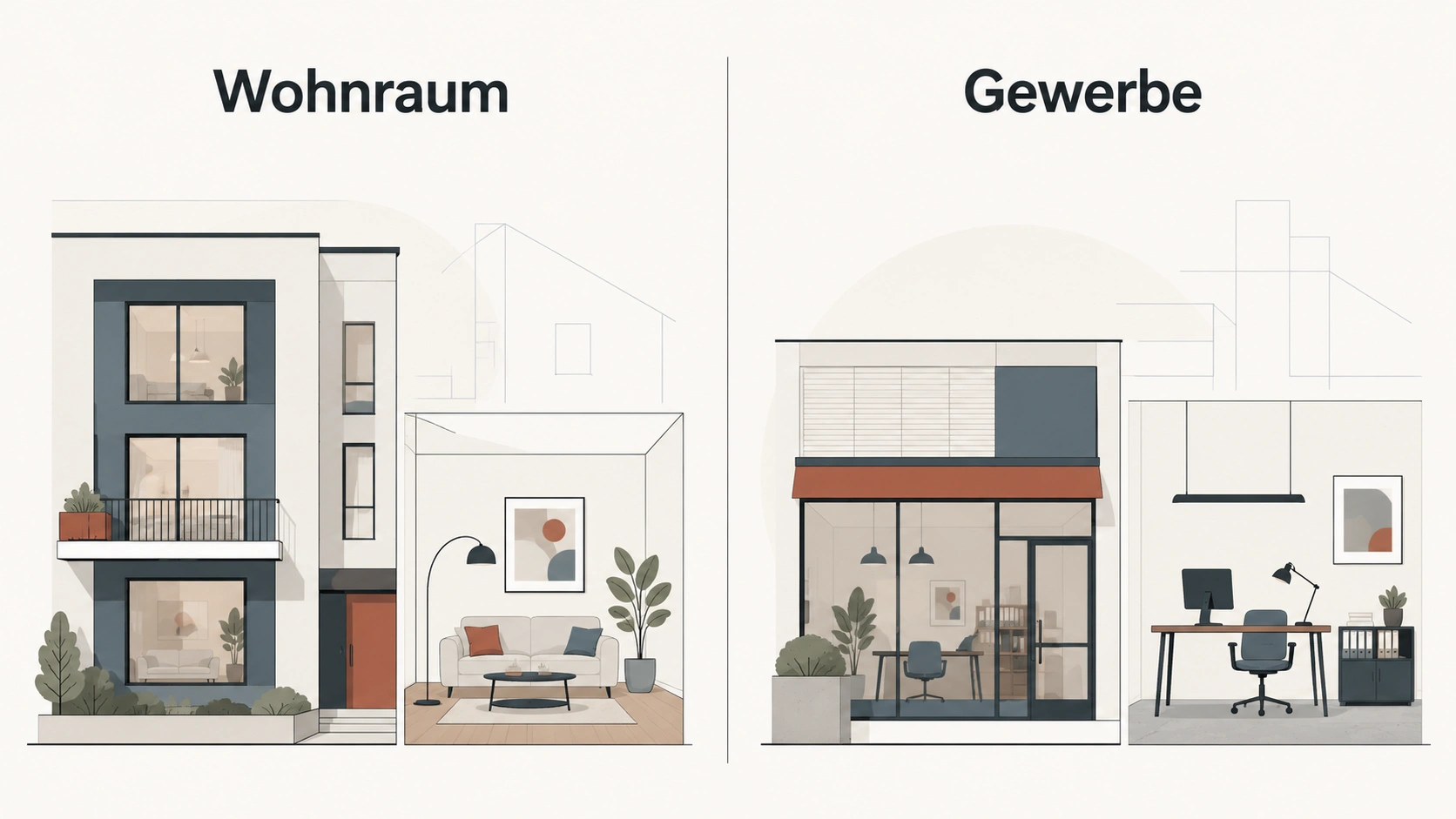 Vergleich Wohnraummietvertrag und Gewerbemietvertrag: Mieterschutz, Miethöhe, Kaution, Kündigungsfrist und Betriebskosten im Überblick