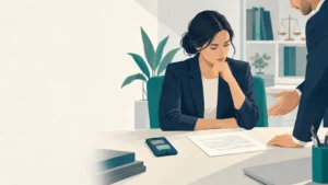 Illustration of advice regarding a termination letter and messages on a smartphone.