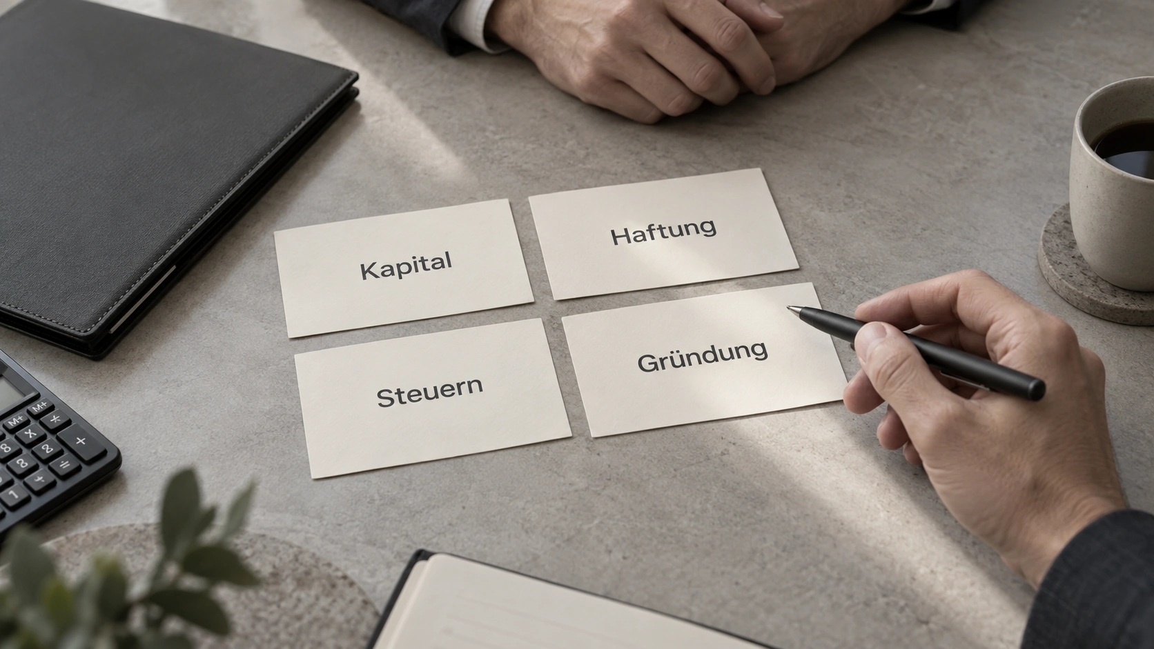 Vergleich von Einzelunternehmen, GbR, OHG, KG, UG und GmbH nach Mindestkapital, Haftung, Notarform und Registerpflicht.