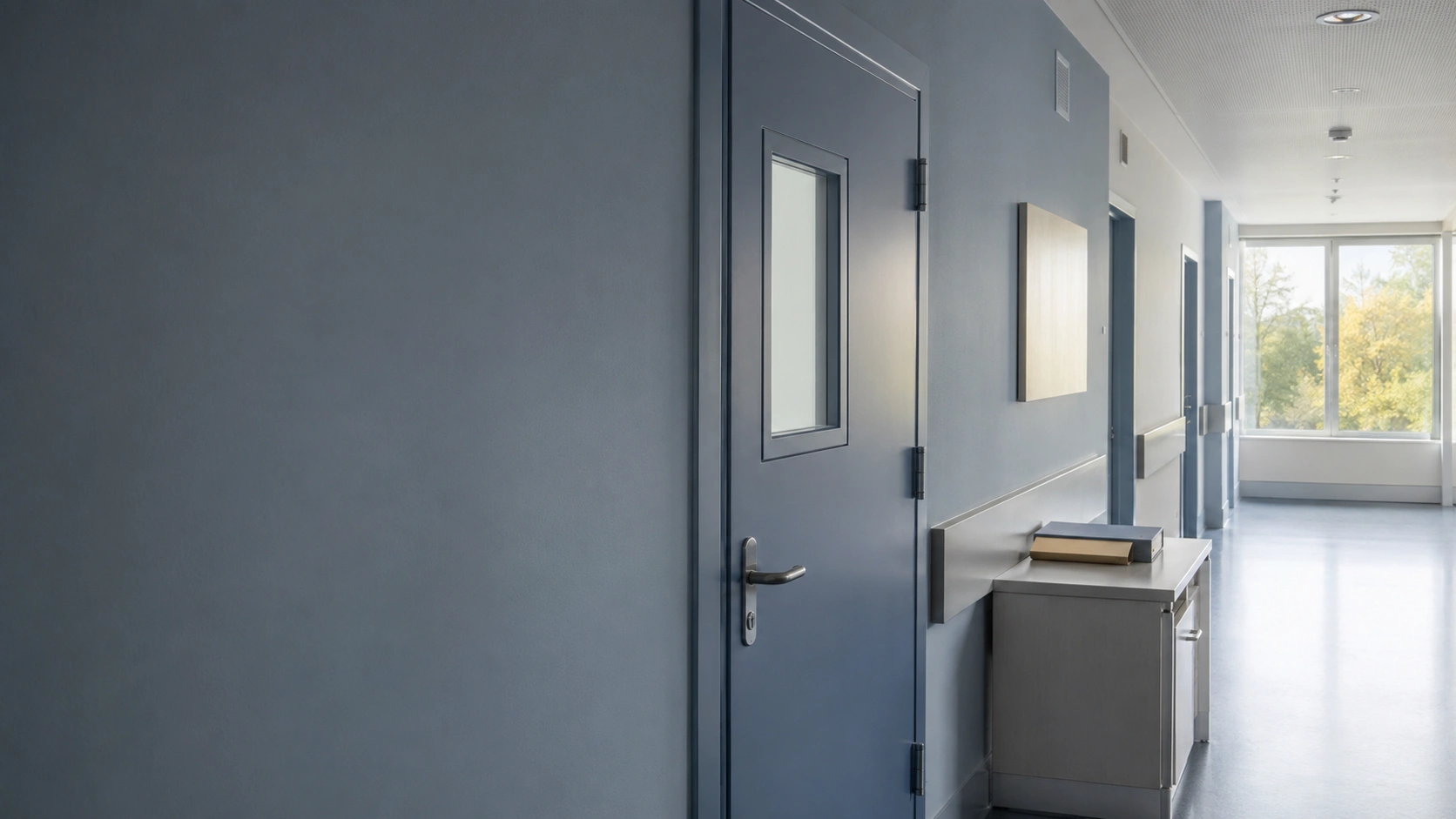 A closed ward door in a psychiatric hospital as a symbol of involuntary commitment and court-ordered confinement